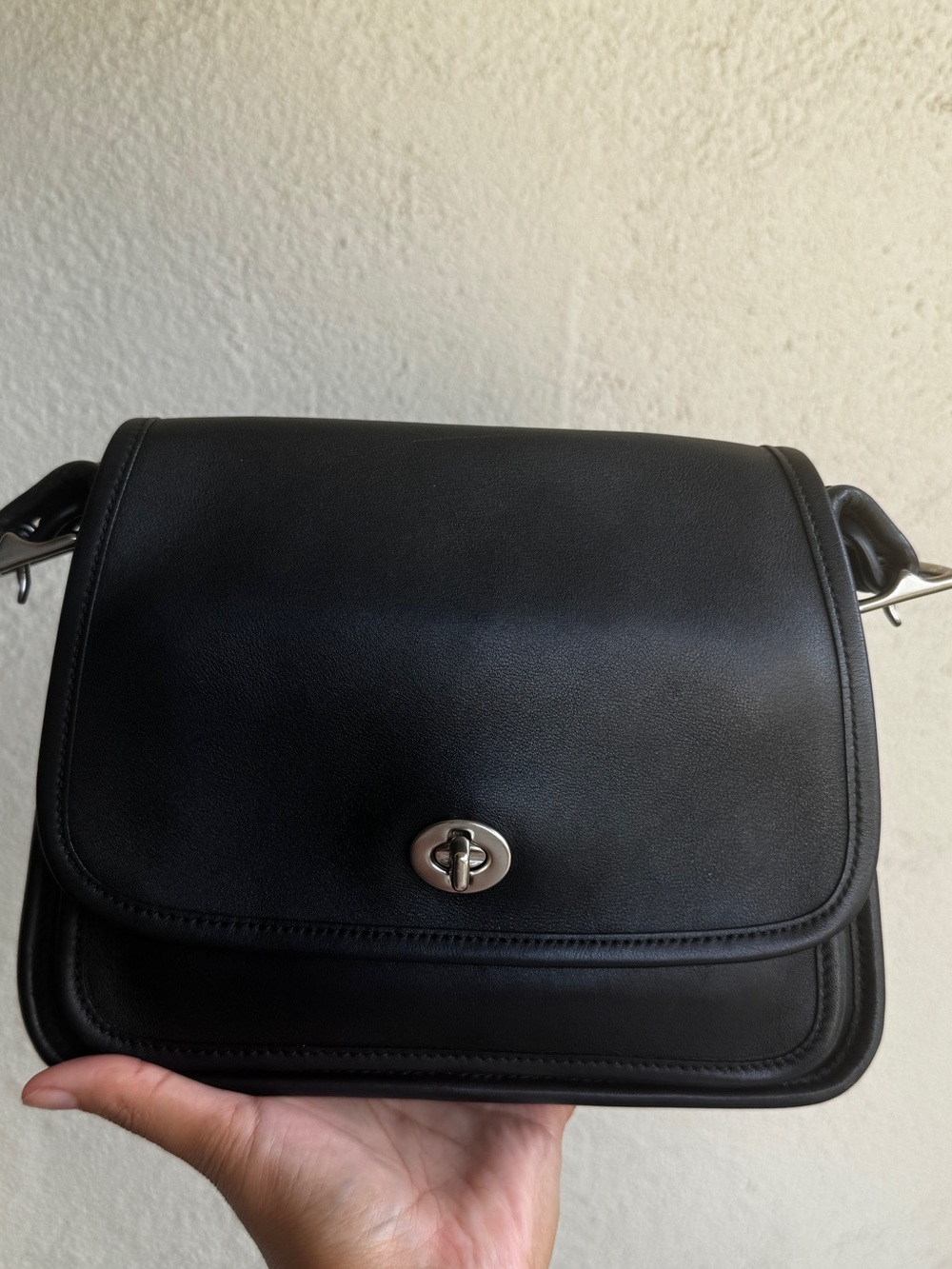 Coach Vintage Black Leather Crossbody with Turn-Lock